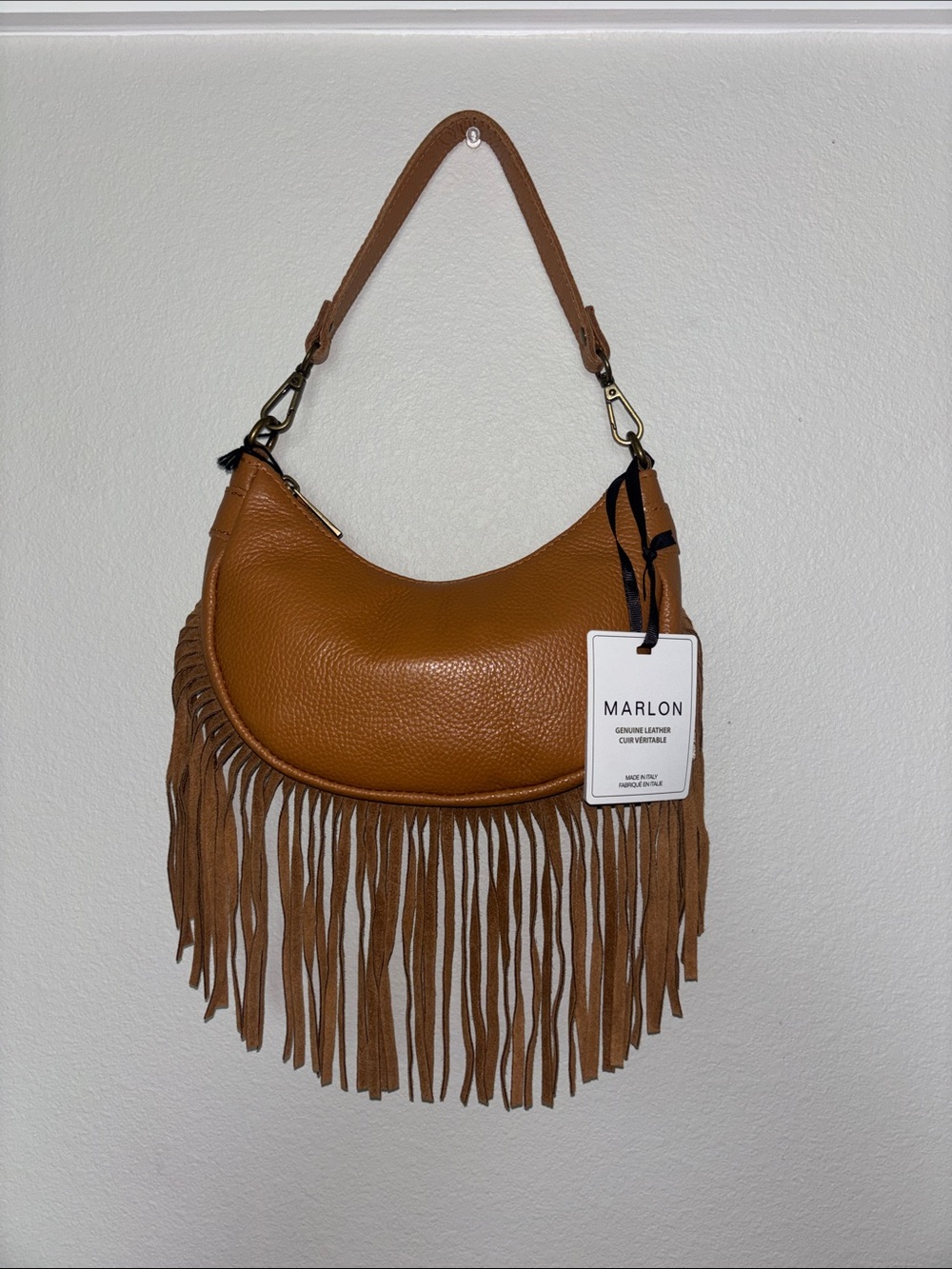 Tan Fringe Leather Hobo Bag